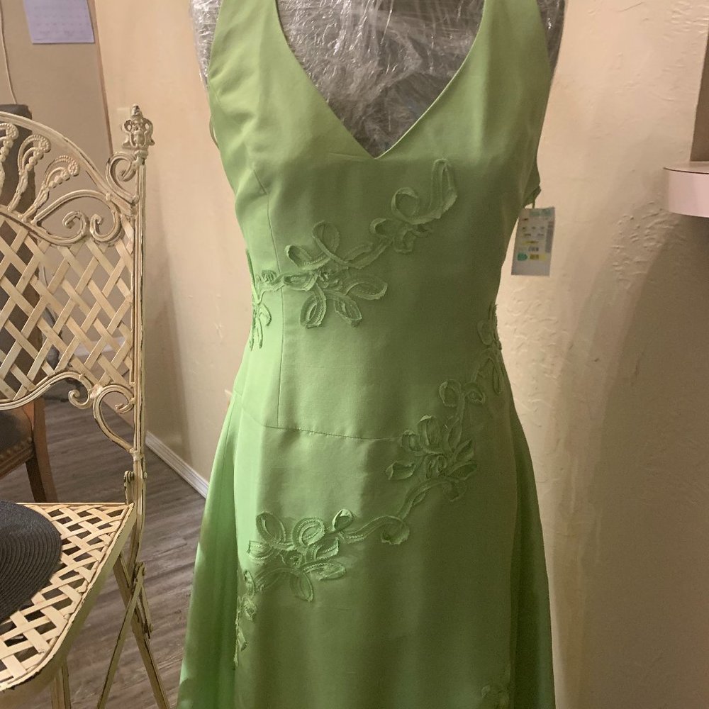 Michelle Antonelli Vintage Lime Green Halter dress Size 10 NWT raised stitching